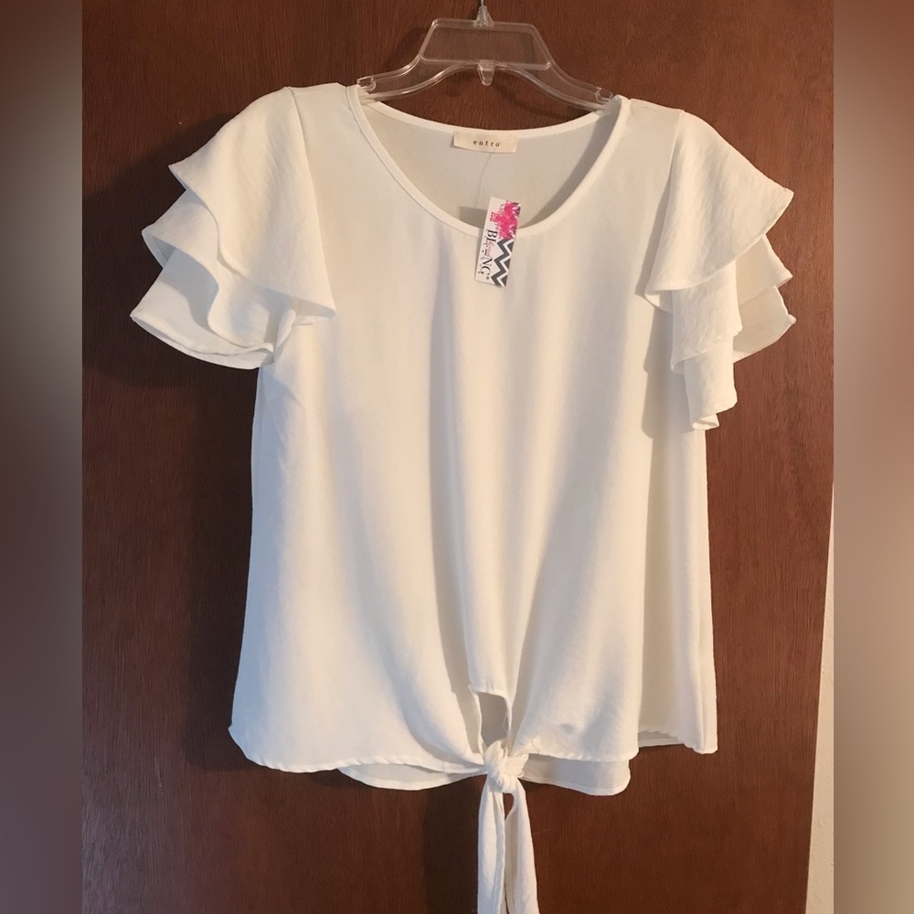 ENTRO flutter sleeve front tie blouse